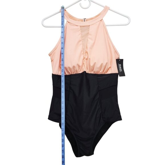 Halter Neck Color Block black pink One-Piece Swimsuit  Back Closure Size 12W - Picture 6 of 9